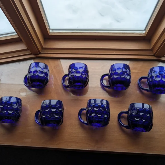 RARE Set of 8 Vintage Cobalt Blue Beer Mugs - 1930s New Martinsville Steins Gift - Picture 4 of 17
